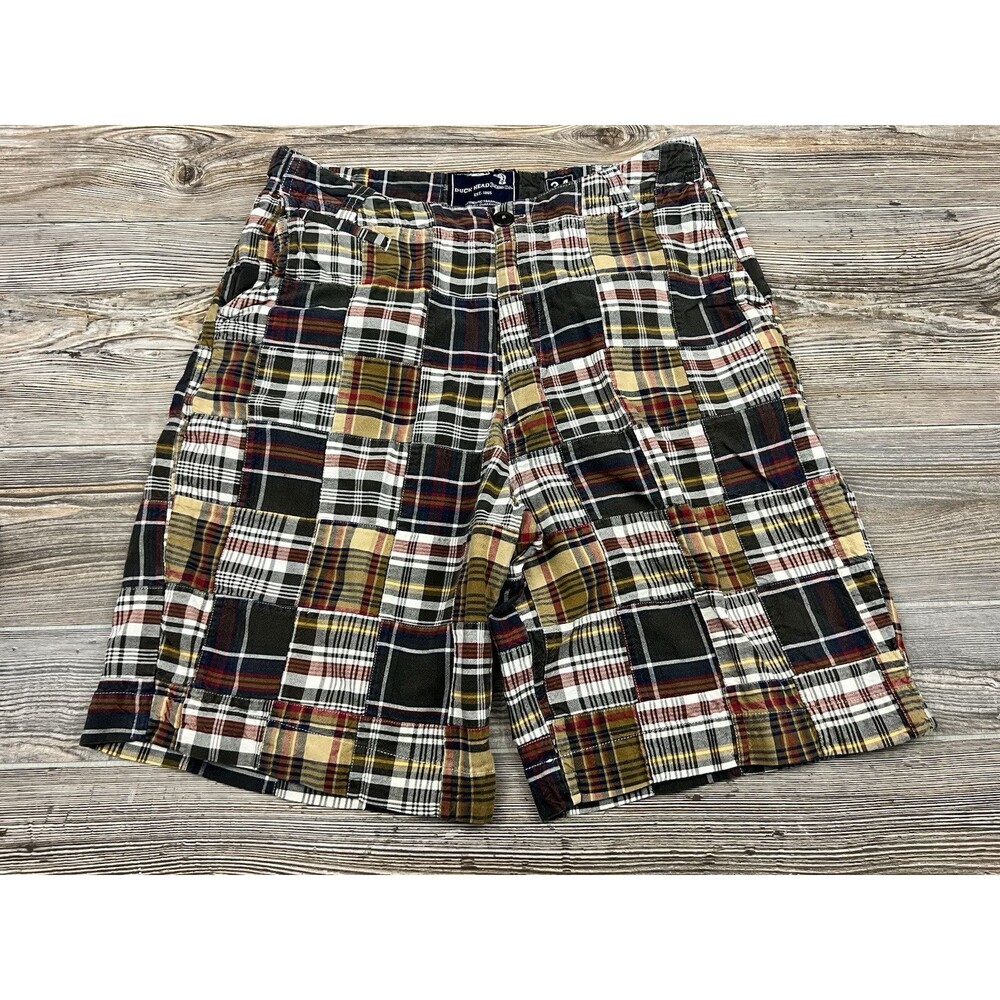 Duck Head Brown‎ Madras Plaid Patchwork Shorts Size 34/10" Casual Preppy Beach